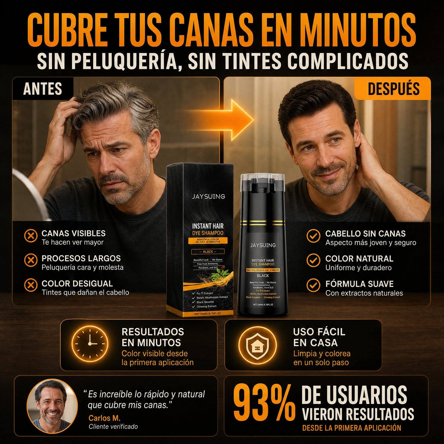 Champú Tinte Instantáneo para Cabello – Color Natural en Minutos