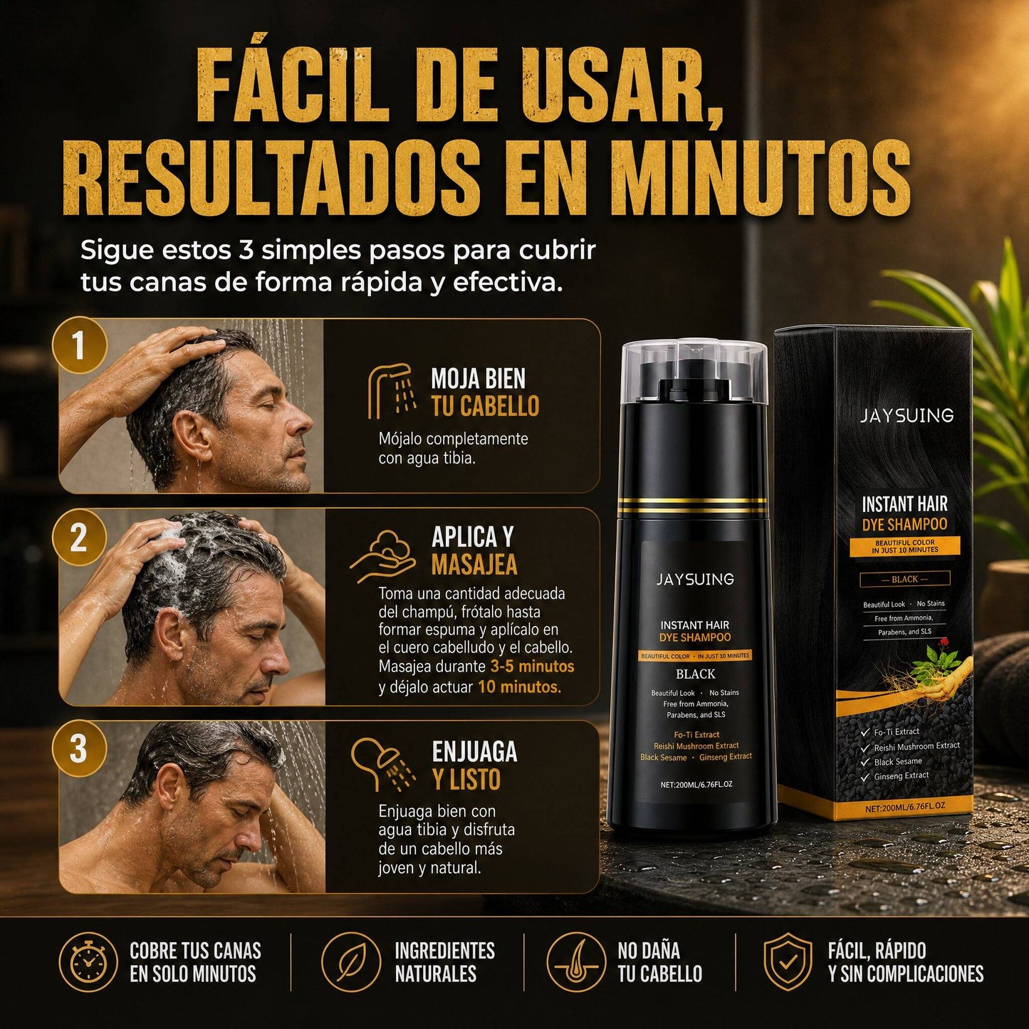 Champú Tinte Instantáneo para Cabello – Color Natural en Minutos